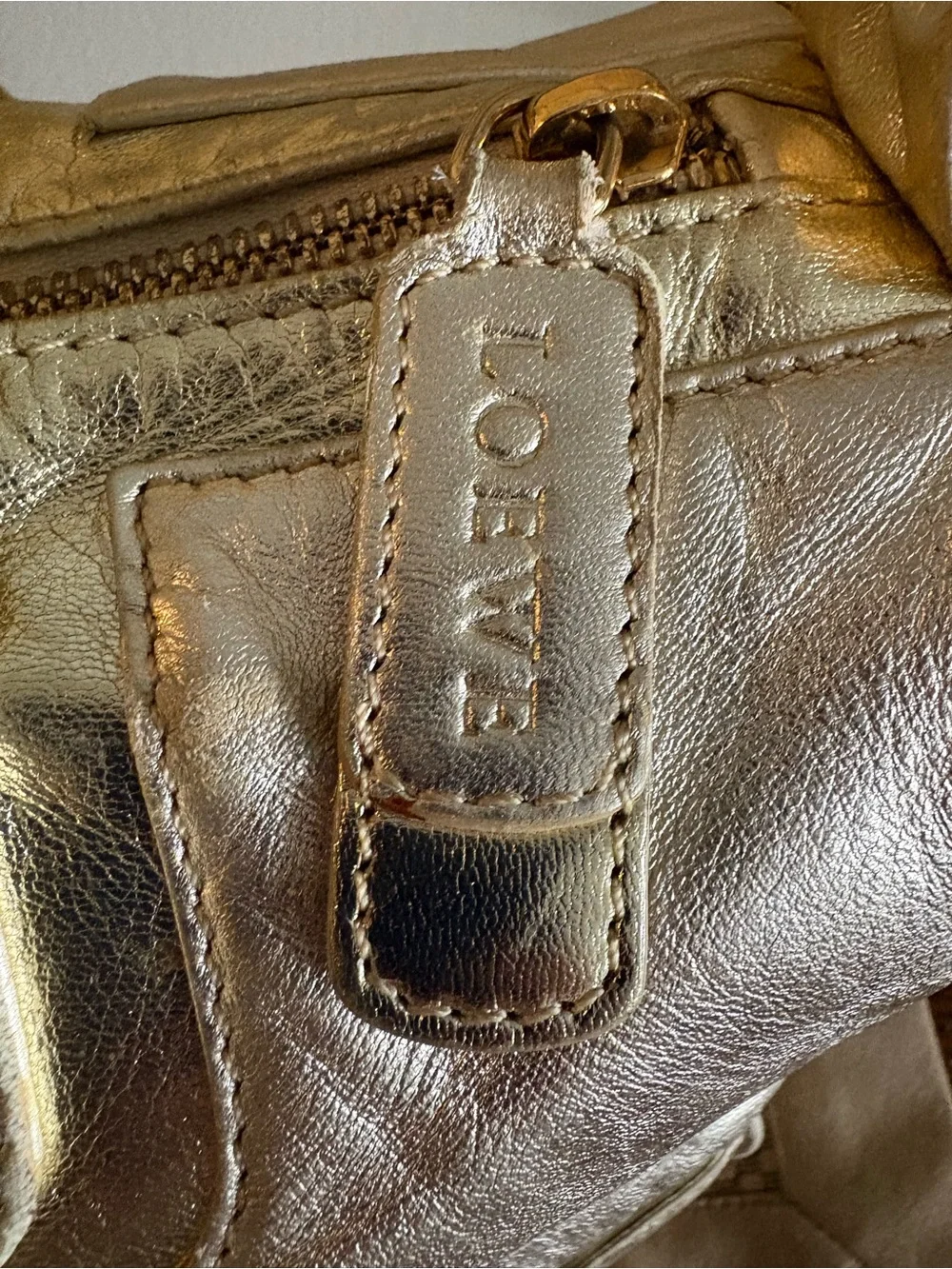 Loewe 2007 Vintage Metallic Champagne Two Tone Gold Leather Boston Satchel Bag